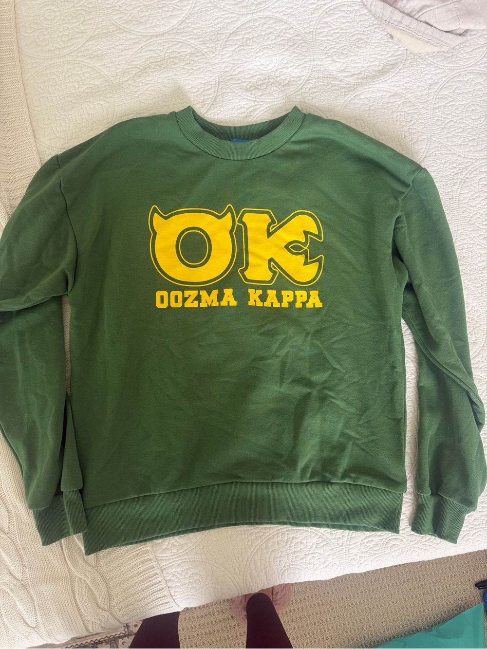 Oozma Kappa Green Crewneck Sweatshirt with Yellow Logo Tokyo Disneyland